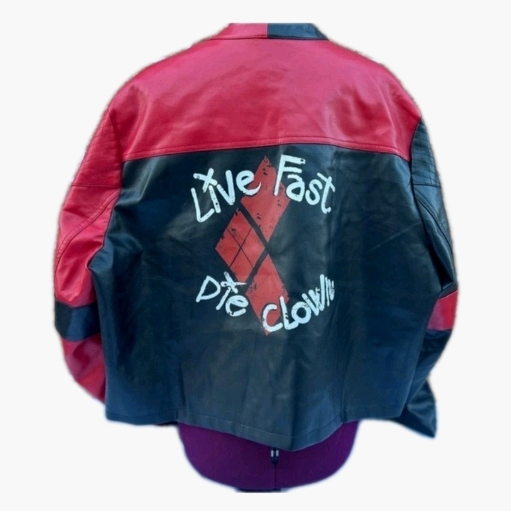 DC Comics (Unisex) Suicide Squad Harley Quinn Live Fast Die Clown Leather Jacket - Picture 4 of 17
